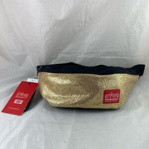 Manhattan Portage Limelight Brooklyn Bridge Waist Bag Gold Tone Bling & BLK NWT